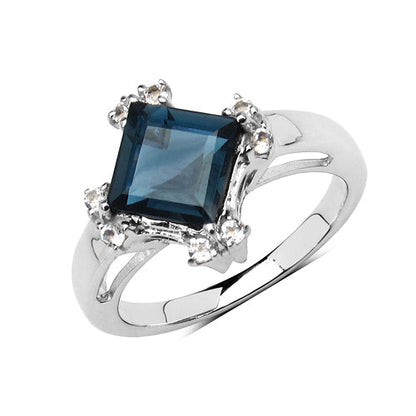 1.99 Carat Genuine London Blue Topaz & White Topaz .925 Sterling Silver Ring Bids.com