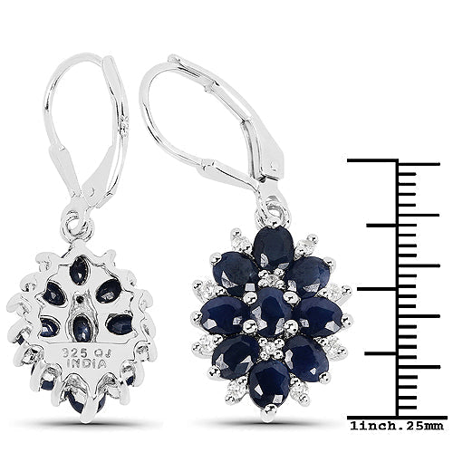 3.94 Carat Blue Sapphire and White Zircon .925 Sterling Silver Earrings Bids.com