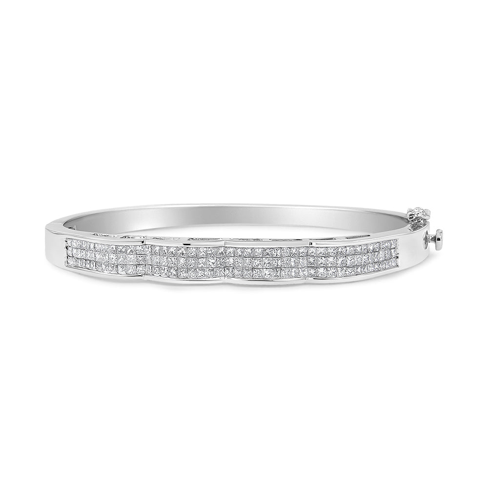 14K White Gold 3 1/3 Cttw Invisible Set Princess-Cut Diamond Wave Bangle Bracelet (H-I Color, SI1-SI2 Clarity) - Size 7" Bids.com