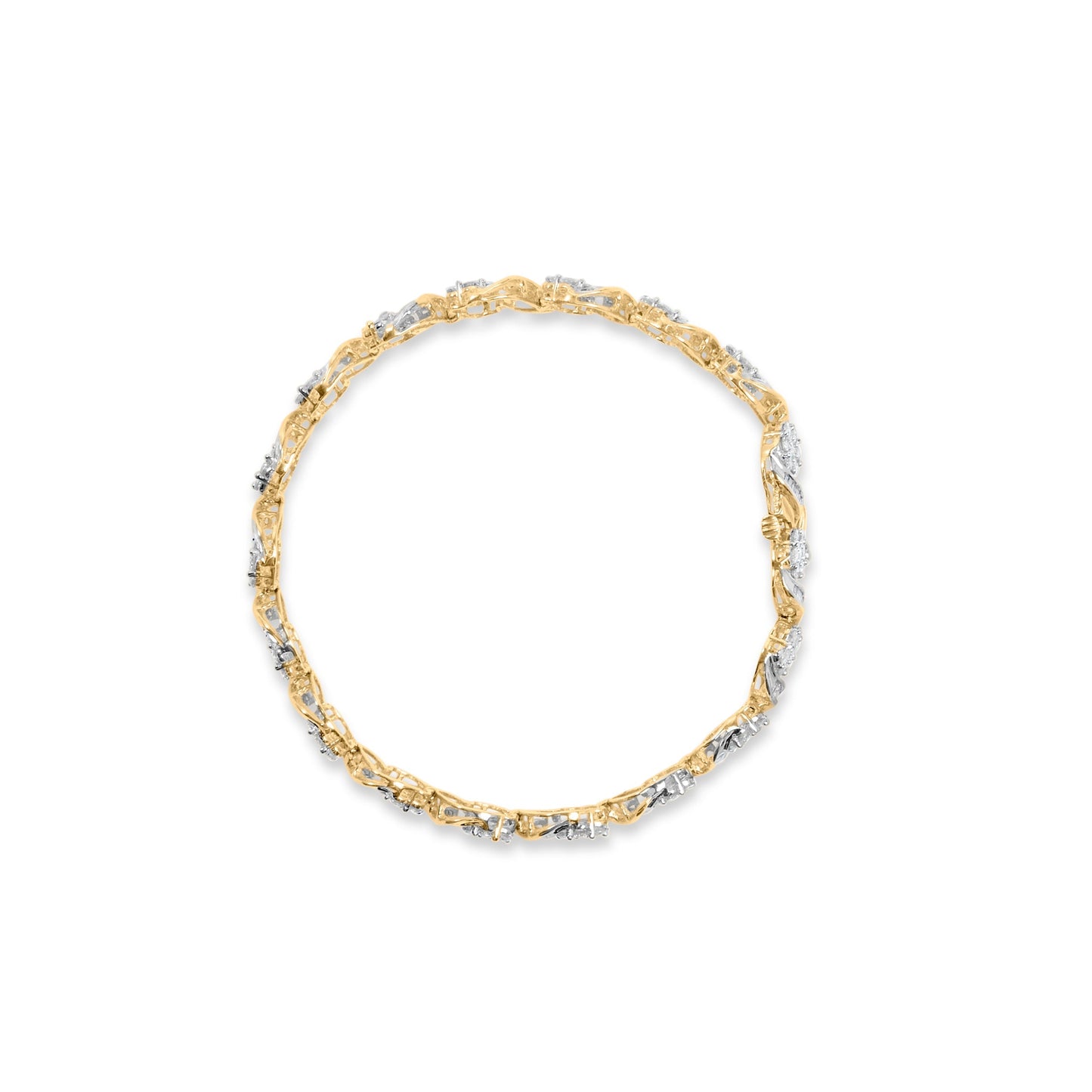 10k Yellow Gold 5.00 Cttw Round-Cut and Baguette-Cut Diamond Floral Link 7.25" Bracelet (I-J Color, I2-I3 Clarity) Bids.com
