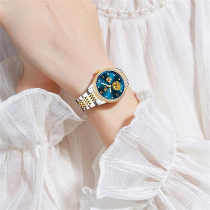 Women's Automatic Flower Skeleton Watch Jubilee Bracelet BandsCo Straps