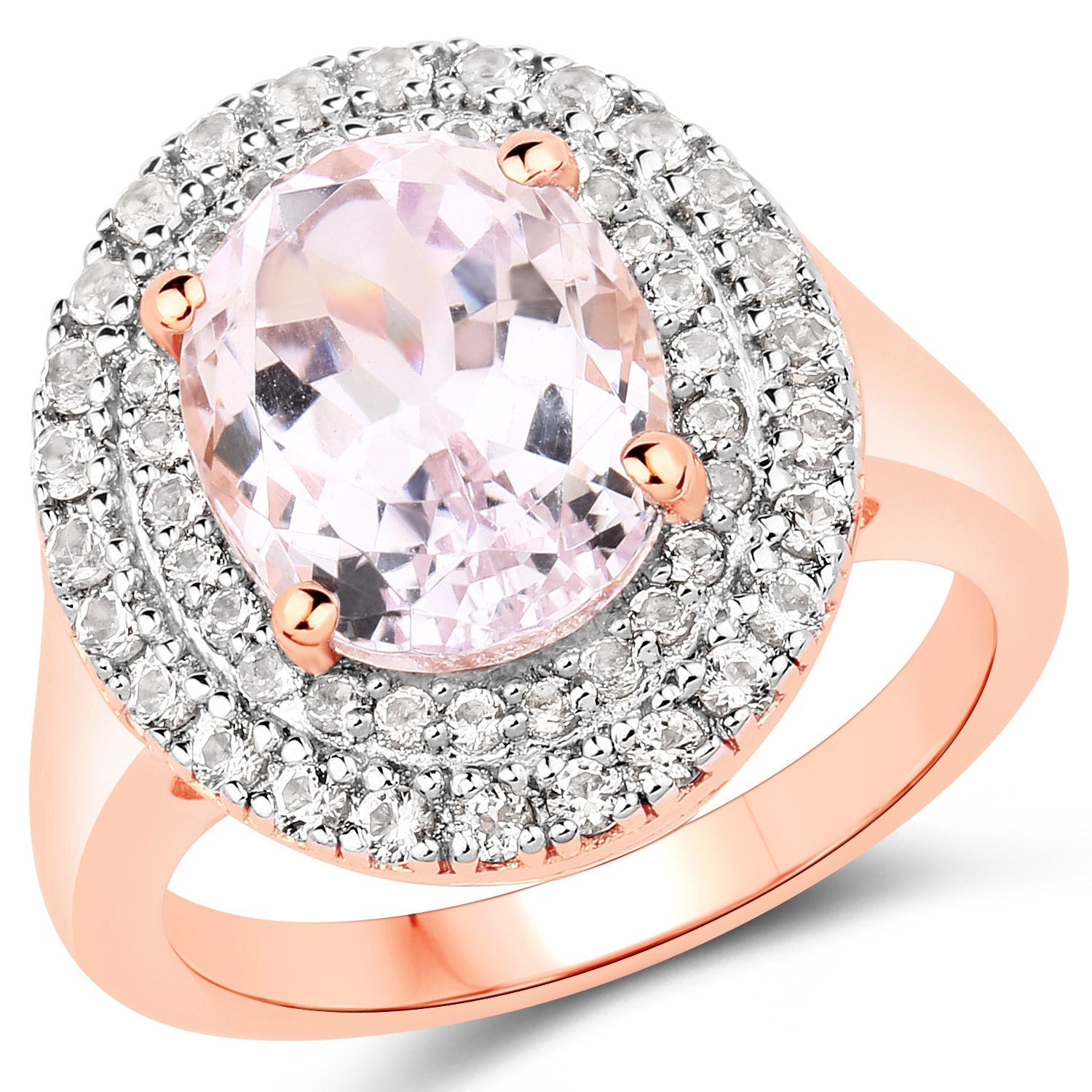 5.48 Carat Genuine Kunzite and White Topaz .925 Sterling Silver Ring Bids.com