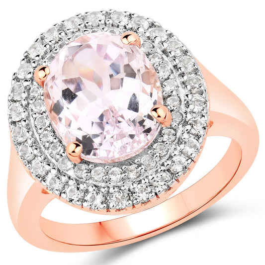 5.48 Carat Genuine Kunzite and White Topaz .925 Sterling Silver Ring Bids.com