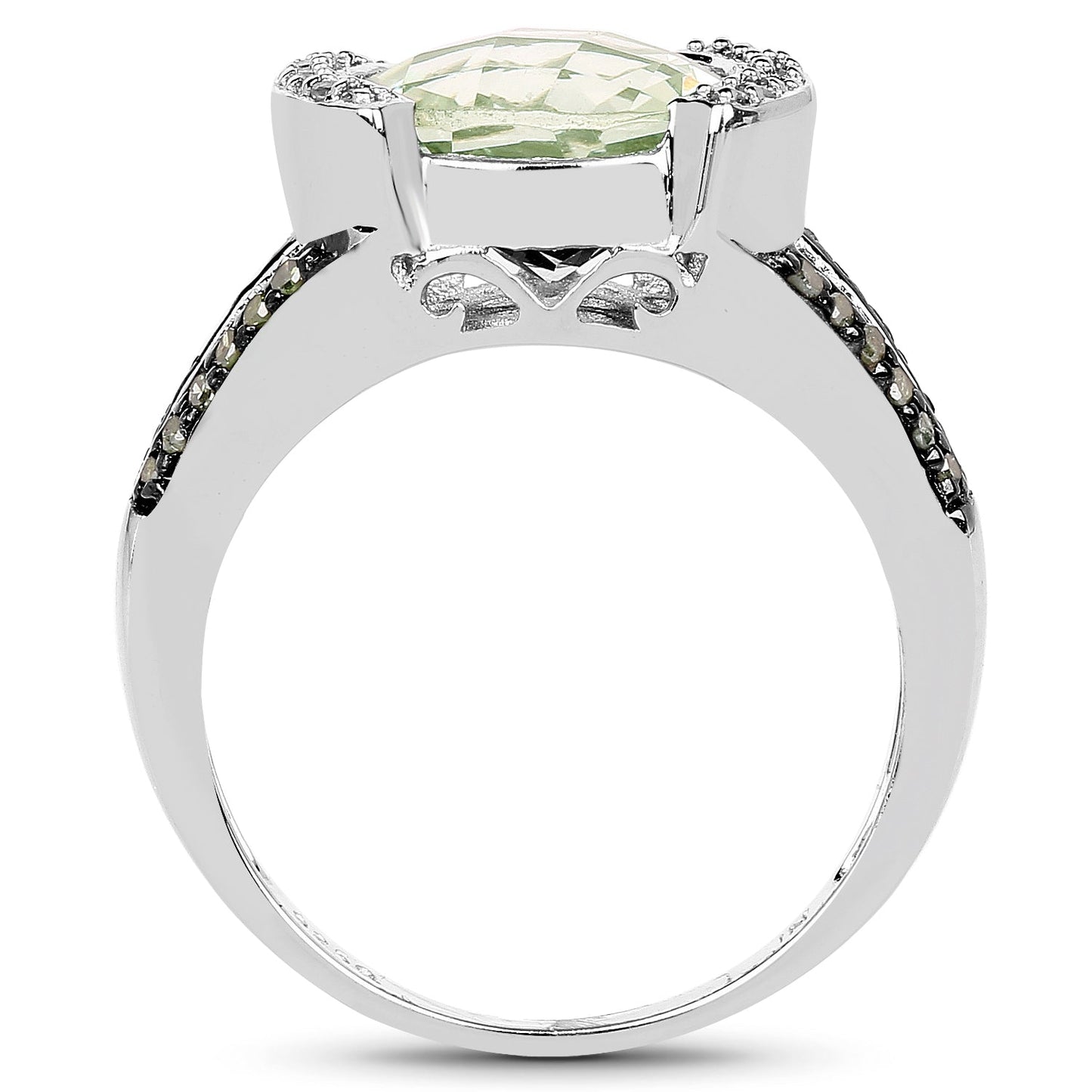 3.59 Carat Genuine Green Amethyst, Green Diamond & White Diamond .925 Sterling Silver Ring Bids.com