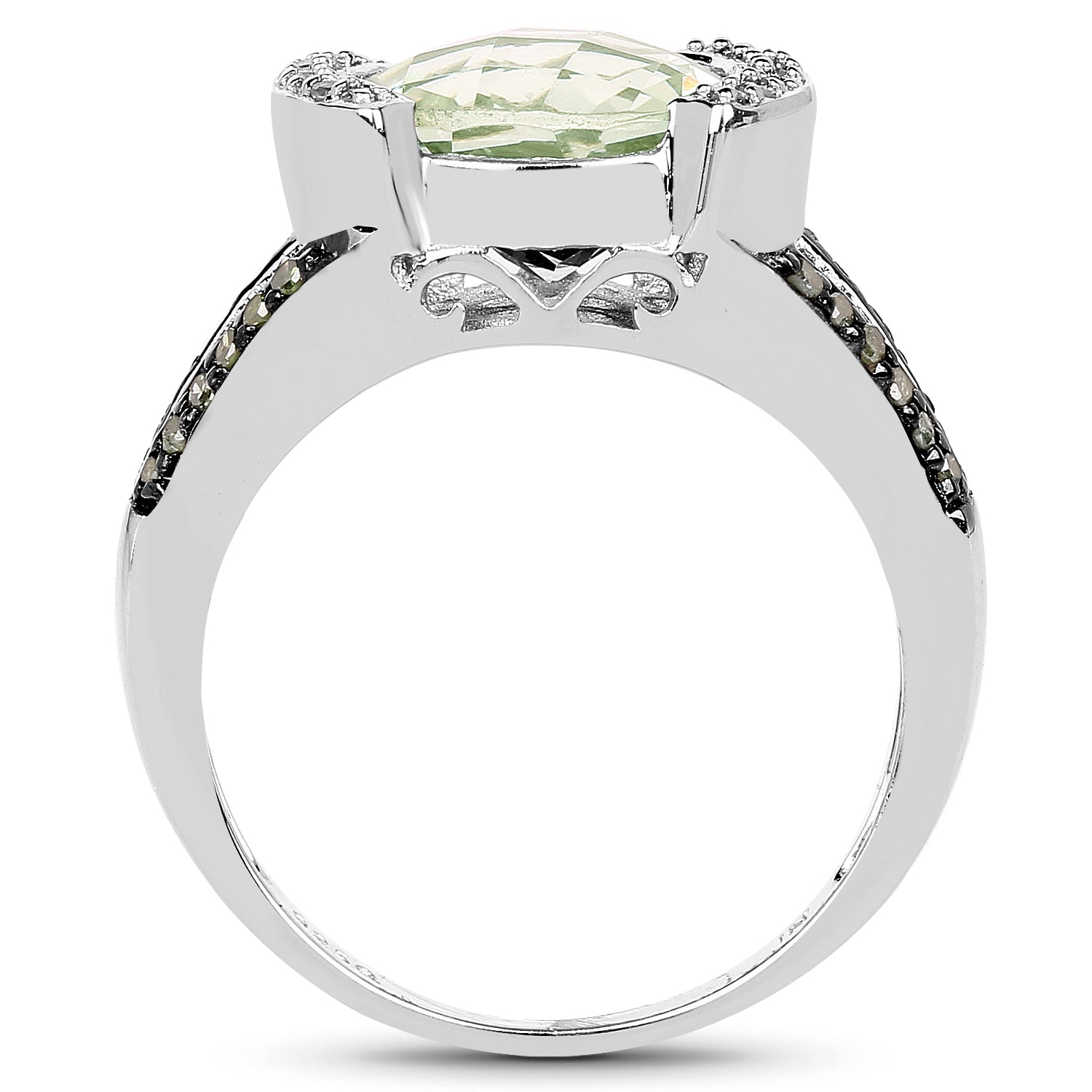 3.59 Carat Genuine Green Amethyst, Green Diamond & White Diamond .925 Sterling Silver Ring Bids.com