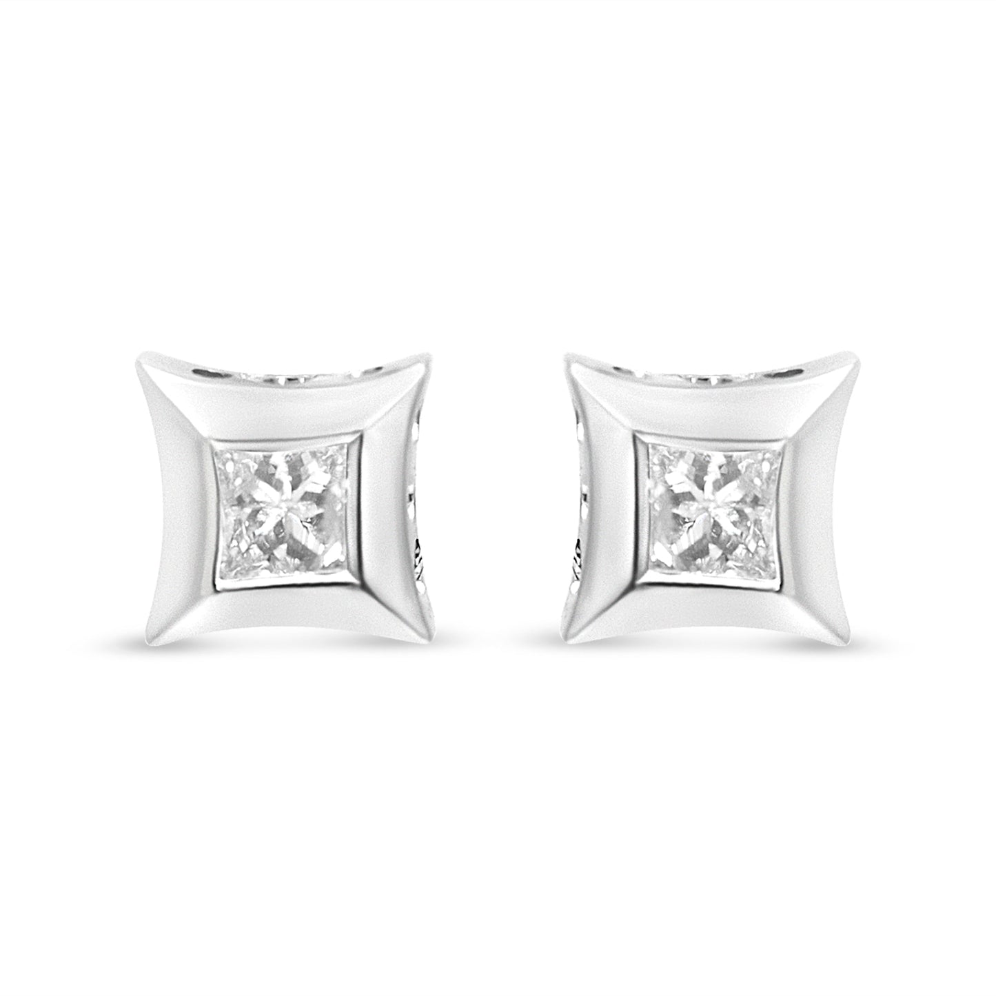10K White Gold 1/3 Cttw Invisible Set Style Princess-Cut Diamond Stud Earrings (H-I Color, SI2-I1 Clarity) Bids.com