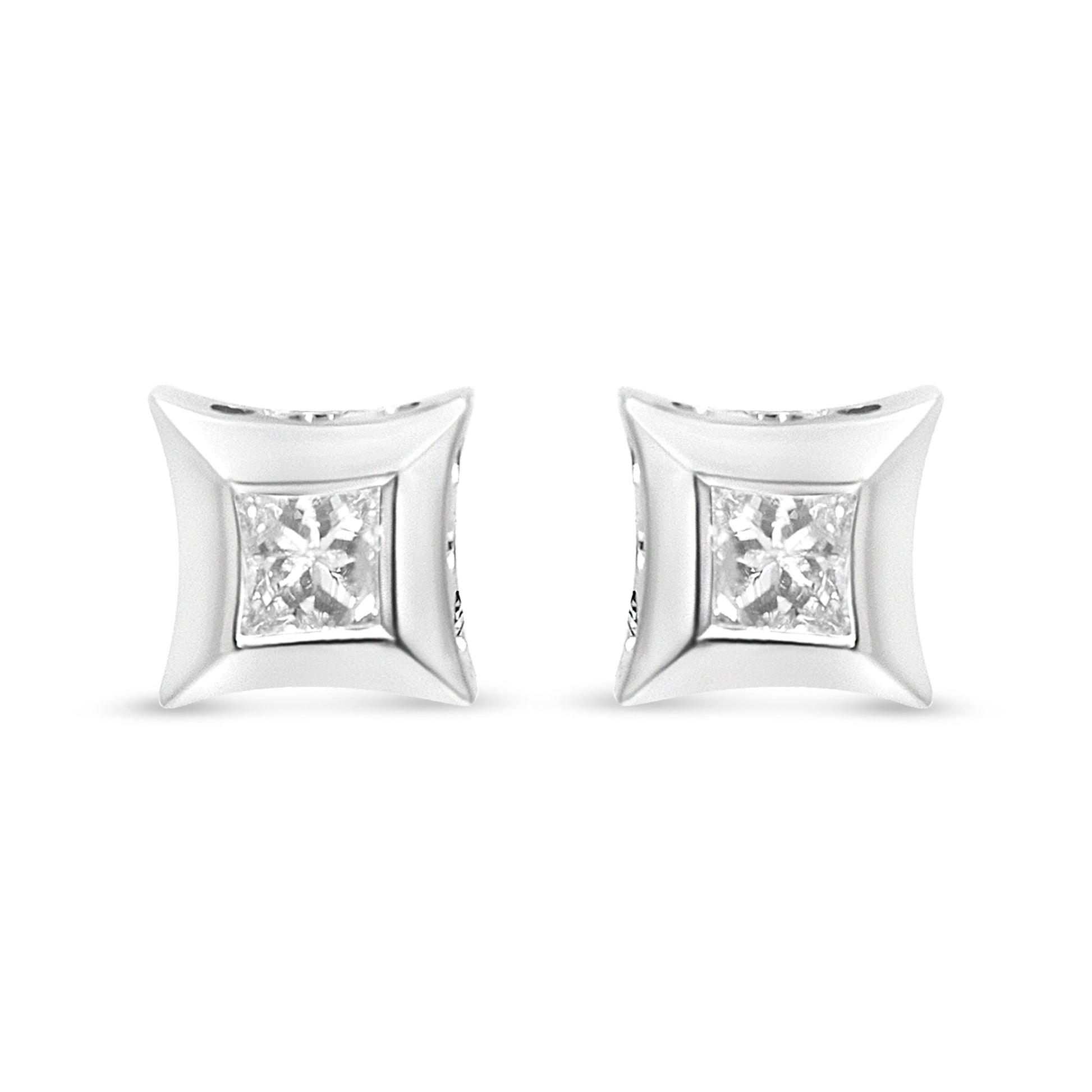 10K White Gold 1/3 Cttw Invisible Set Style Princess-Cut Diamond Stud Earrings (H-I Color, SI2-I1 Clarity) Bids.com