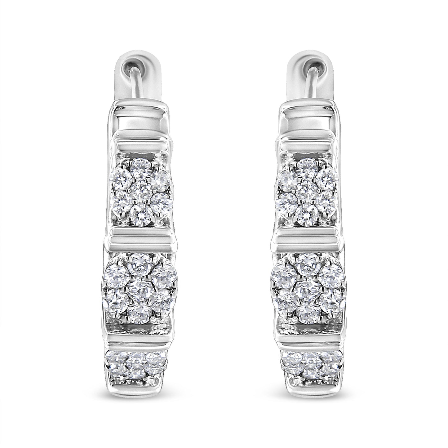 .925 Sterling Silver 1/2 Cttw Lab Grown Round Diamond Floral Cluster Hoop Earrings (F-G Color, SI1-SI2 Clarity) Bids.com