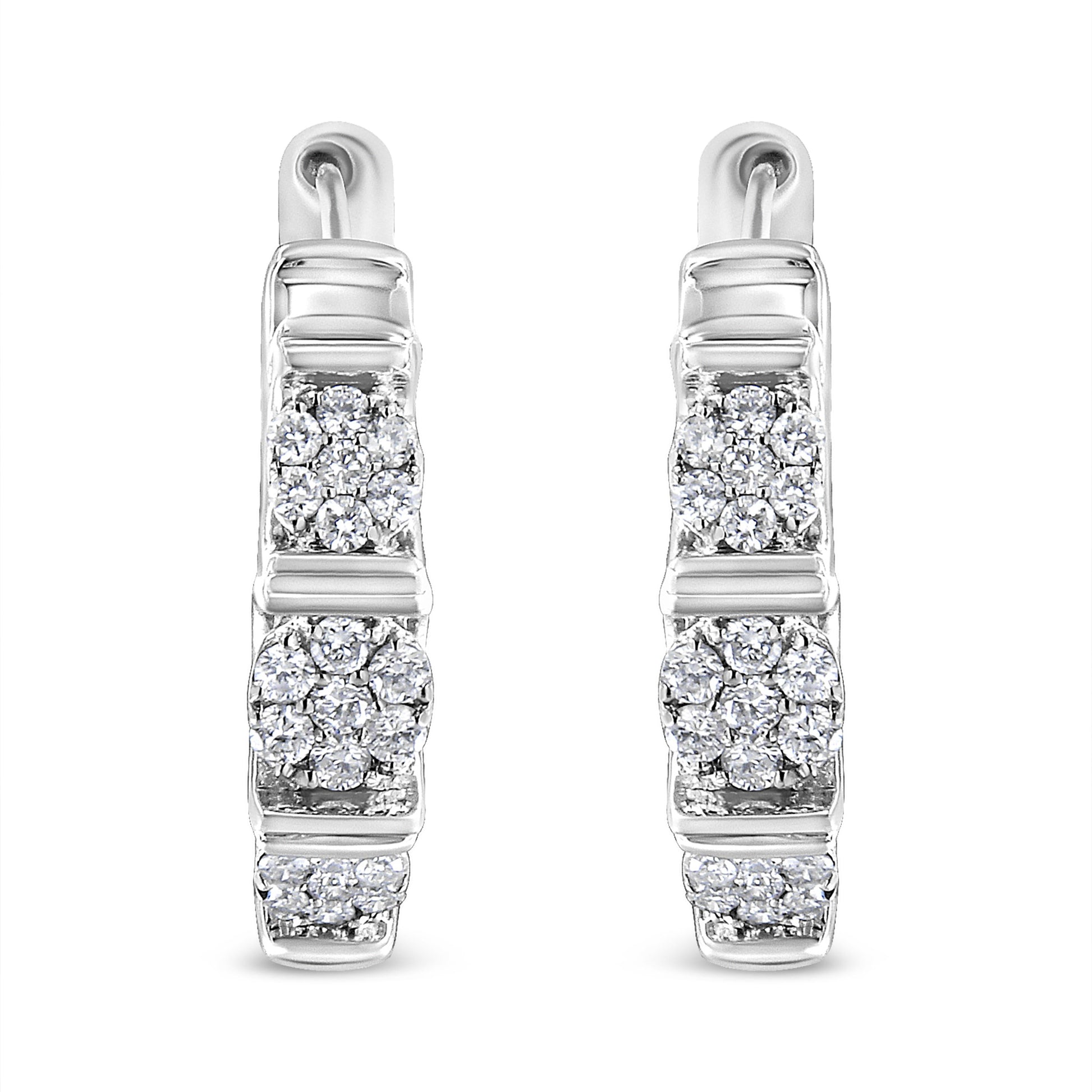 .925 Sterling Silver 1/2 Cttw Lab Grown Round Diamond Floral Cluster Hoop Earrings (F-G Color, SI1-SI2 Clarity) Bids.com