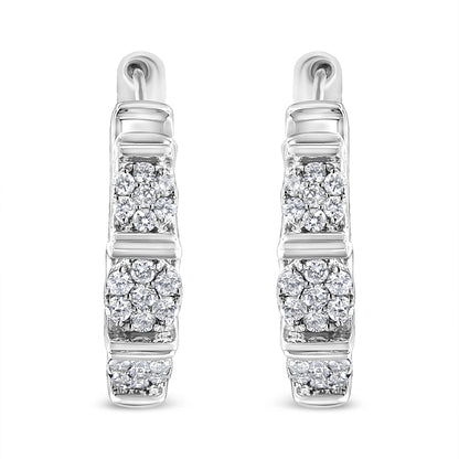 .925 Sterling Silver 1/2 Cttw Lab Grown Round Diamond Floral Cluster Hoop Earrings (F-G Color, SI1-SI2 Clarity) Bids.com