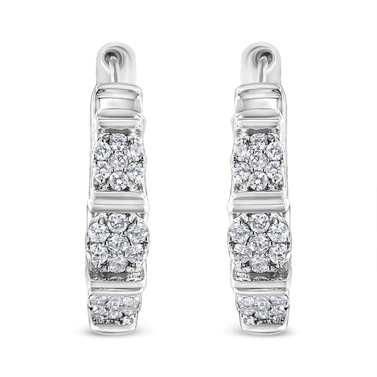 .925 Sterling Silver 1/2 Cttw Lab Grown Round Diamond Floral Cluster Hoop Earrings (F-G Color, SI1-SI2 Clarity) Bids.com
