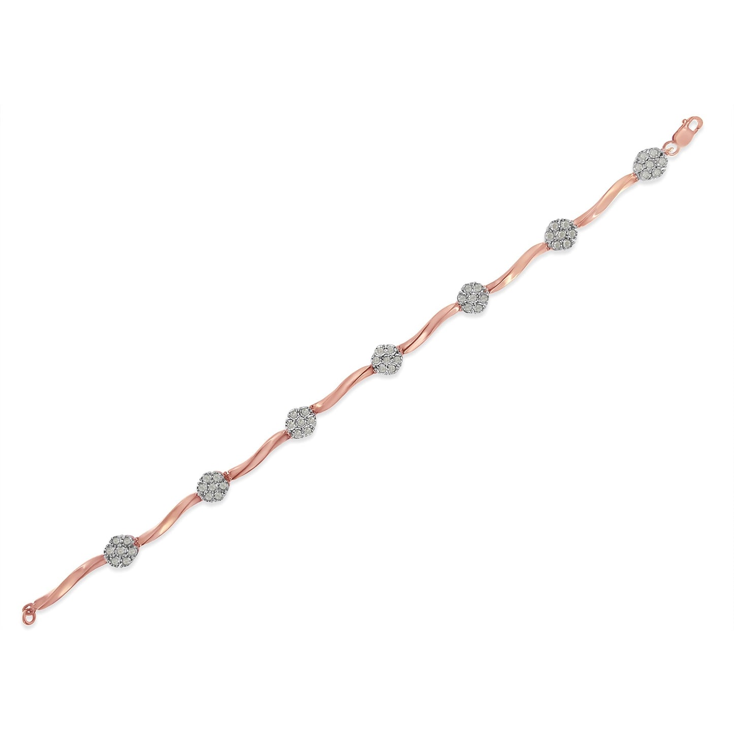 .925 10k Rose Gold Over Sterling Silver 1.0 cttw Diamond Floral Link Bracelet (I-J Color,I3 Clarity) Bids.com