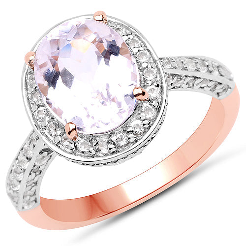 14K Rose Gold Plated 3.86 Carat Genuine Kunzite and White Zircon .925 Sterling Silver Ring Bids.com