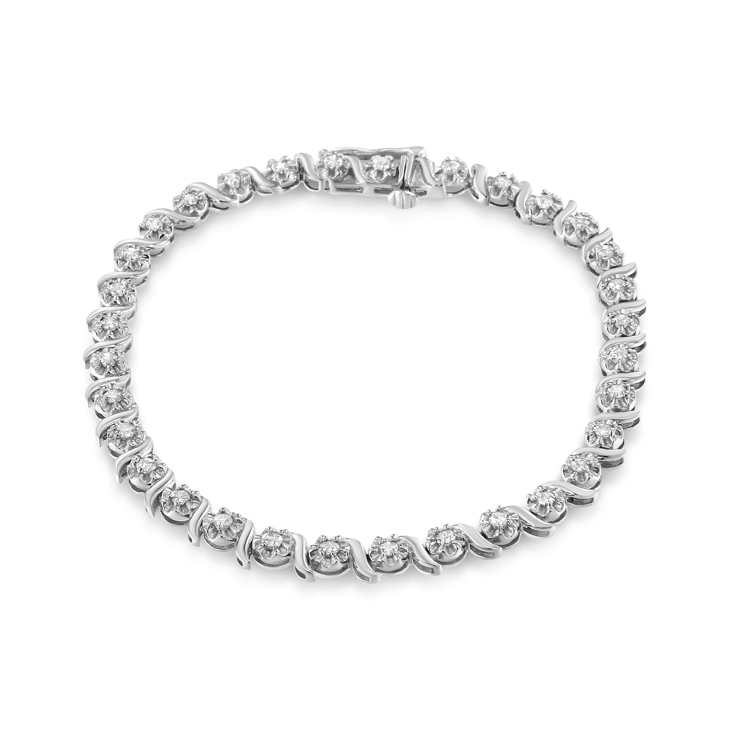 .925 Sterling Silver 1.0 Cttw Diamond Spiral Wave Curved-Link 7" Tennis Bracelet (I-J Color, I3 Clarity) Bids.com