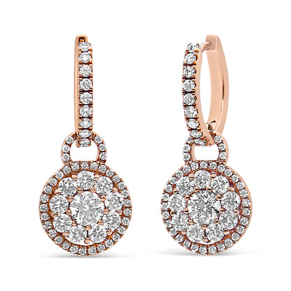 18K Rose Gold 1 1/2 Cttw Round Shaped Diamond Composite Drop and Dangle Leverback Earrings (F-G Color, VS1-VS2 Clarity) Bids.com