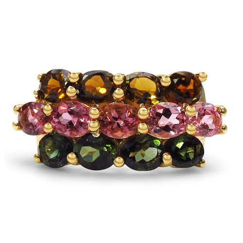 14K Yellow Gold Plated 4.58 Carat Genuine Multi Tourmaline .925 Sterling Silver Ring Bids.com