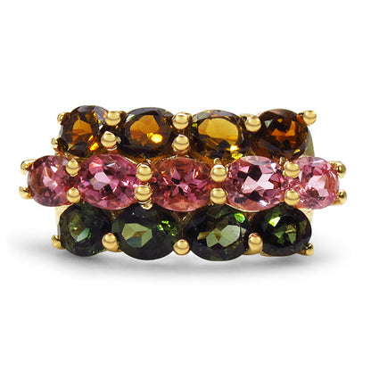 14K Yellow Gold Plated 4.58 Carat Genuine Multi Tourmaline .925 Sterling Silver Ring Bids.com