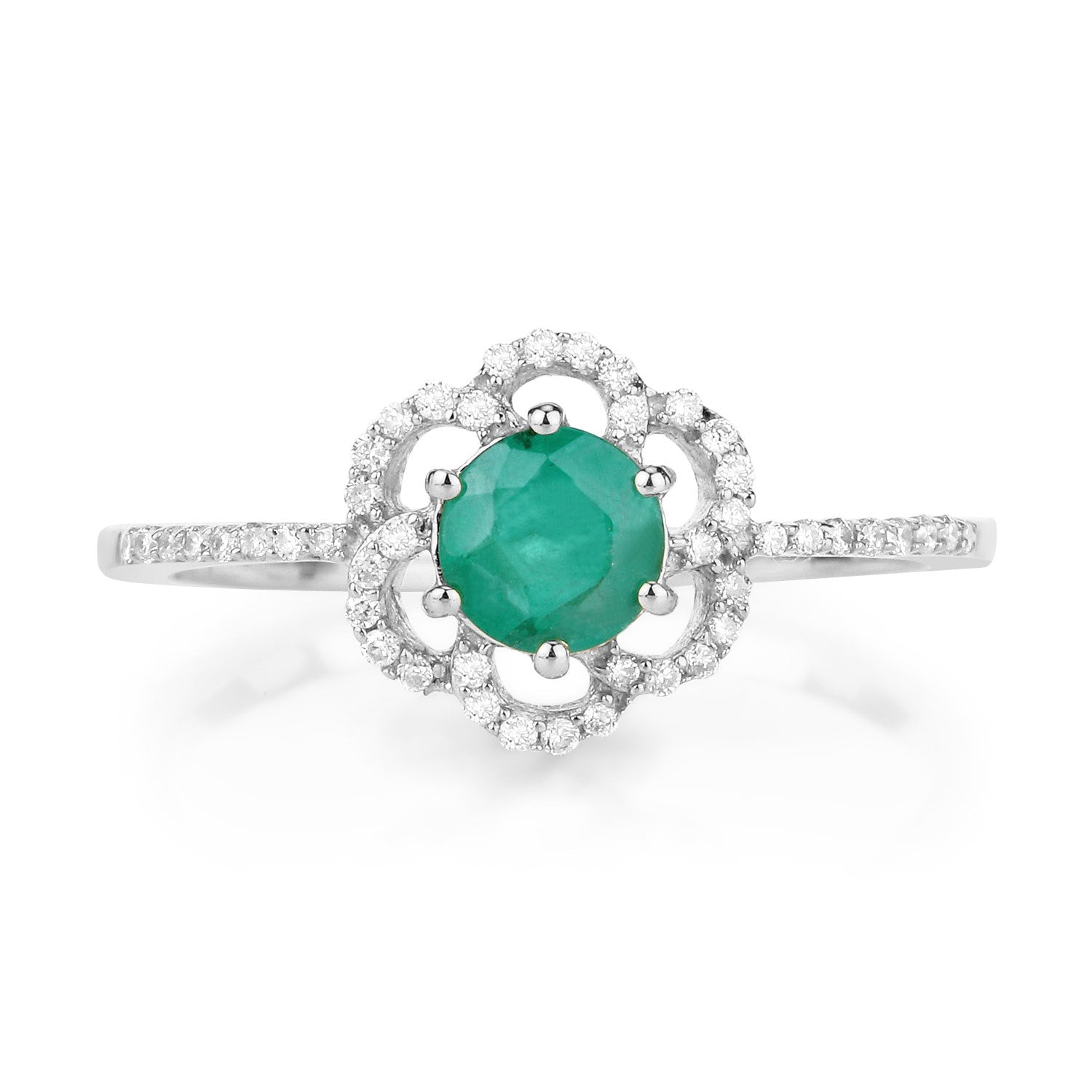 0.55 Carat Genuine Zambian Emerald and White Diamond 14K White Gold Ring Bids.com