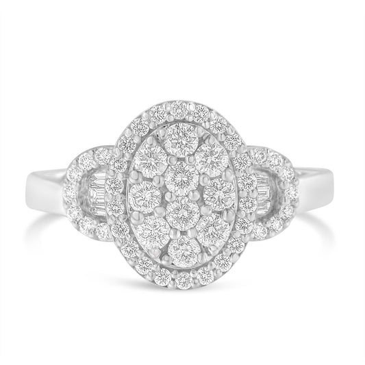 10K White Gold 1.0 Cttw Diamond Oval Cluster with Halo Vintage-Inspired Art Deco Buckle Style Statement Ring (G-H Color, SI1-SI2 Clarity) - Size 7 Bids.com
