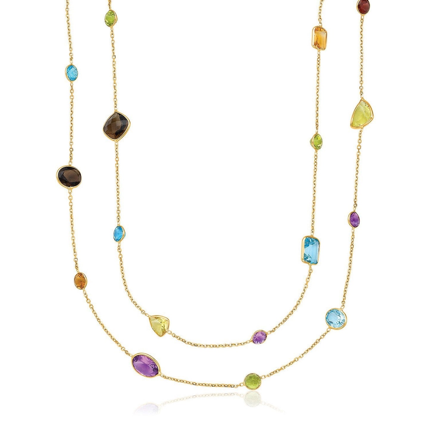 14k Yellow Gold Double Layer Multi Gem Necklace Bids.com