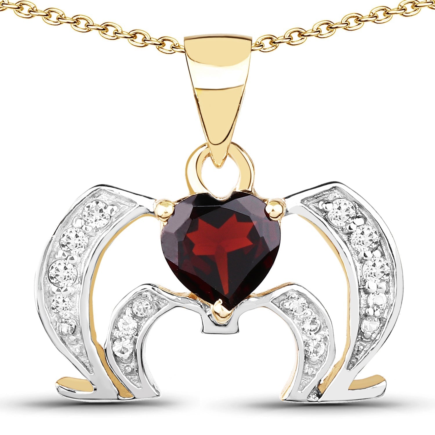 14K Yellow Gold Plated 1.05 Carat Genuine Garnet and White Topaz .925 Sterling Silver Pendant Bids.com