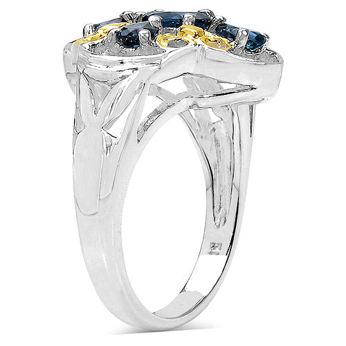 Two Tone Plated 1.45 Carat Genuine London Blue Topaz .925 Sterling Silver Ring Bids.com