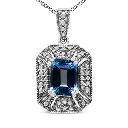.925 Sterling Silver Blue Topaz and Diamond Accent Art Deco Style 18" Pendant Necklace (I-J Color, I1-I2 Clarity) Bids.com