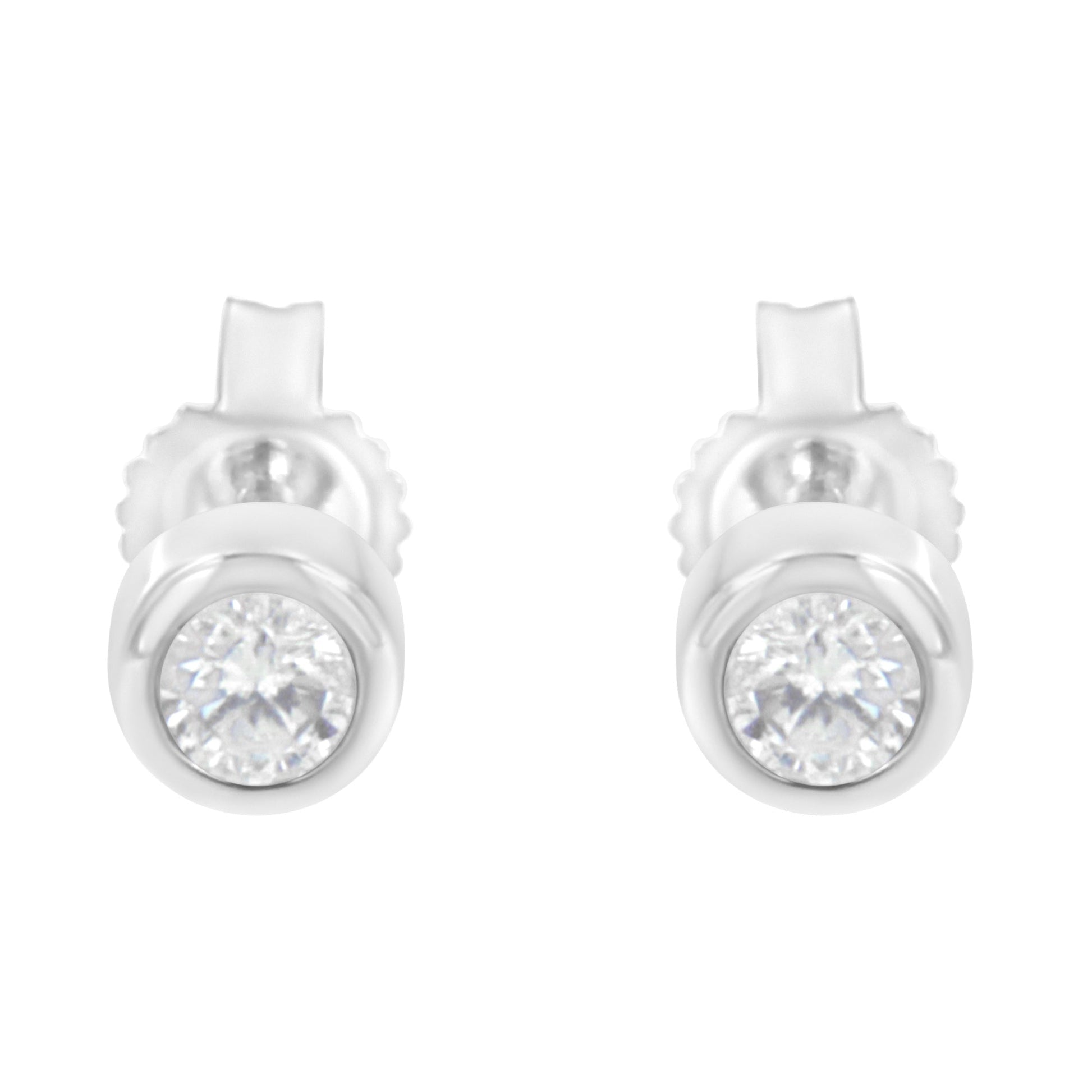 10K White Gold 1/5 Cttw Round Brilliant-Cut Near Colorless Diamond Bezel-Set Stud Earrings (H-I Color, I1-I2 Clarity) Bids.com