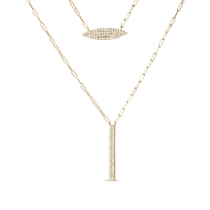 14K Yellow Gold 3/8 Cttw Two-Strand Marquise and Bar Charm Paper Clip Link Pendant Necklace  (I-J Color, I1-I2 Clarity) -18" and 20" Inch Lengths Bids.com