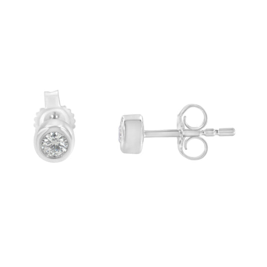 10K White Gold 0.15 Cttw Round Brilliant-Cut Near Colorless Diamond Bezel-Set Stud Earrings (H-I Color, I1-I2 Clarity) Bids.com