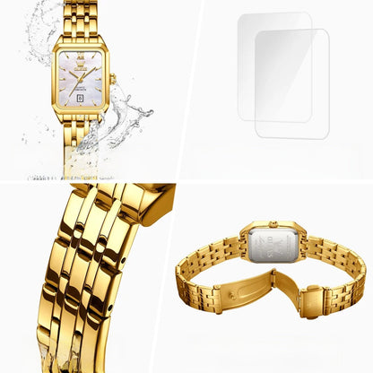 Women's Gold Stainless Steel Rectangular Dress Watch BandsCo Straps