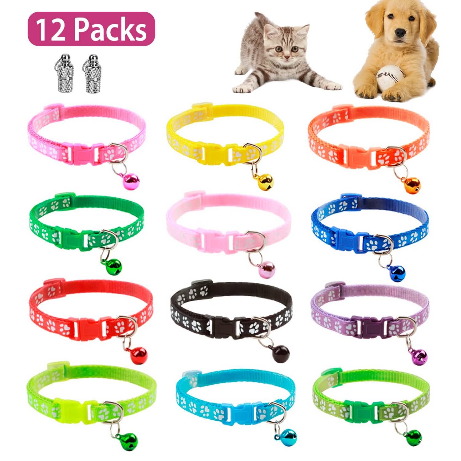 Ca2-Pack: Adjustable Kitten Collar with Bell Name Tag DailySale