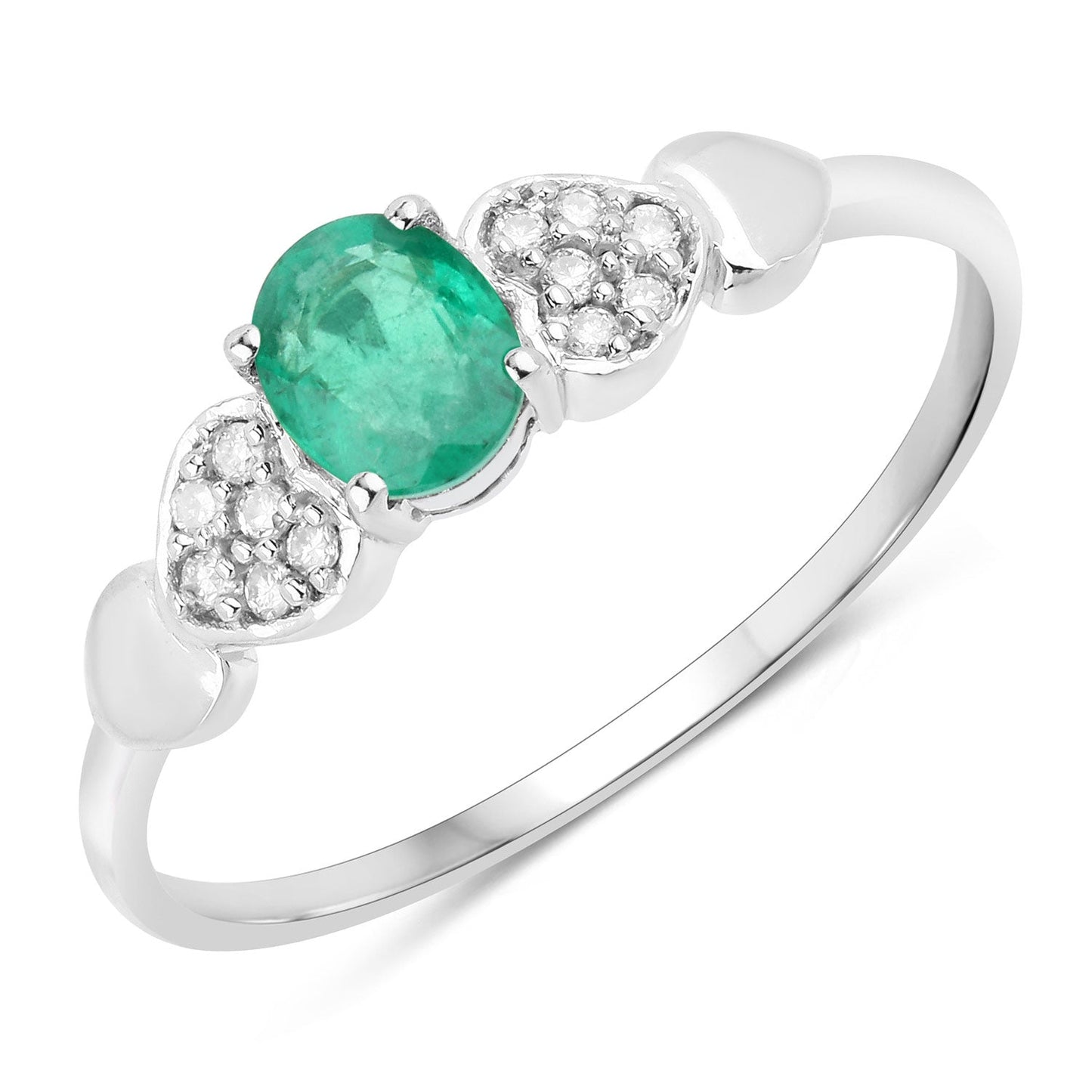 0.36 Carat Genuine Zambian Emerald and White Diamond 14K White Gold Ring Bids.com