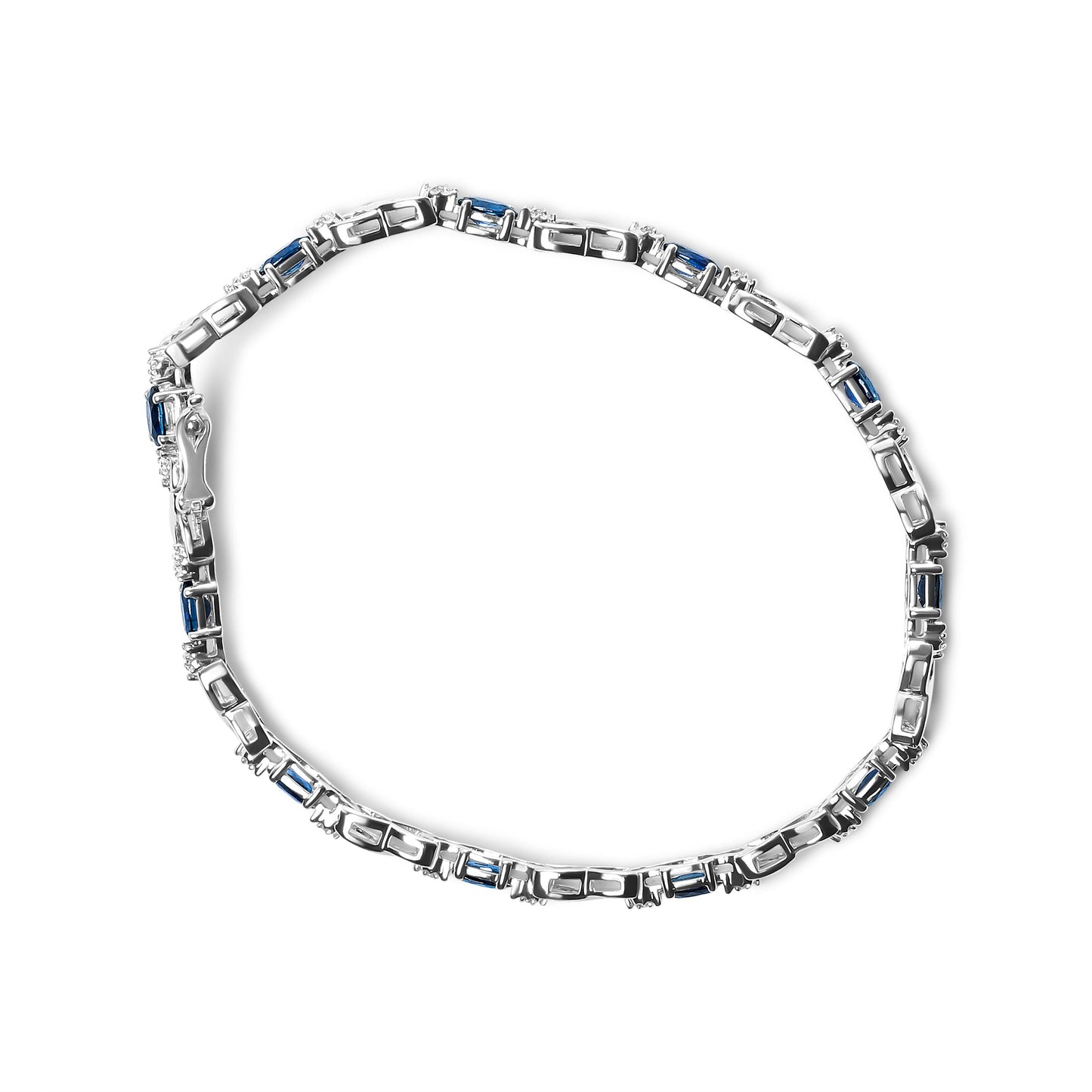 10K White Gold 5x4mm Oval Sapphire Gemstone and 1/10 Cttw Diamond Prong Set "X" Link Bracelet - Size 7" (H-I Color, SI1-SI2 Clarity) Bids.com