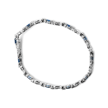 10K White Gold 5x4mm Oval Sapphire Gemstone and 1/10 Cttw Diamond Prong Set "X" Link Bracelet - Size 7" (H-I Color, SI1-SI2 Clarity) Bids.com