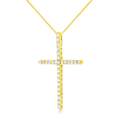 10K Yellow Gold Plated .925 Sterling Silver 3.0 Cttw Prong-Set Round Brilliant Cut Diamond Cross 18" Pendant Necklace (J-K Color, I1-I2 Clarity) Bids.com