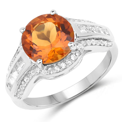 2.81 Carat Genuine Citrine and White Topaz .925 Sterling Silver Ring Bids.com