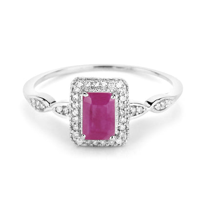 0.75 Carat Genuine Ruby and White Diamond 14K White Gold Ring Bids.com
