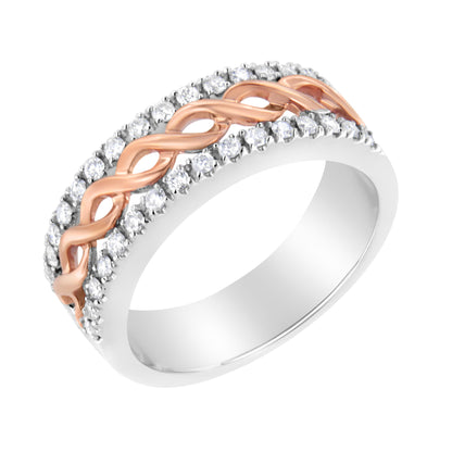 10K White and Rose Gold 1/3 Cttw Diamond Split Shank and Infinity Ribbon Band Ring (I-J Color, I1-I2 Clarity) - Size 6 Bids.com