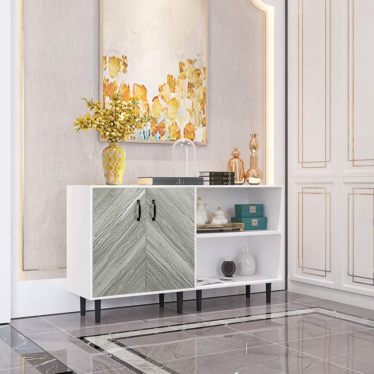 Cabinet with 2-Doors and 3-Open Shelves DailySale