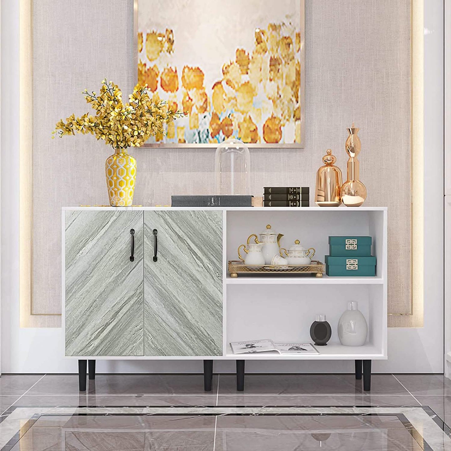 Cabinet with 2-Doors and 3-Open Shelves DailySale