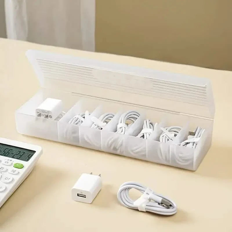 Cable Storage Box Large Capacity Transparent Multi-compartments Desktop Charging Cable Case DailySale