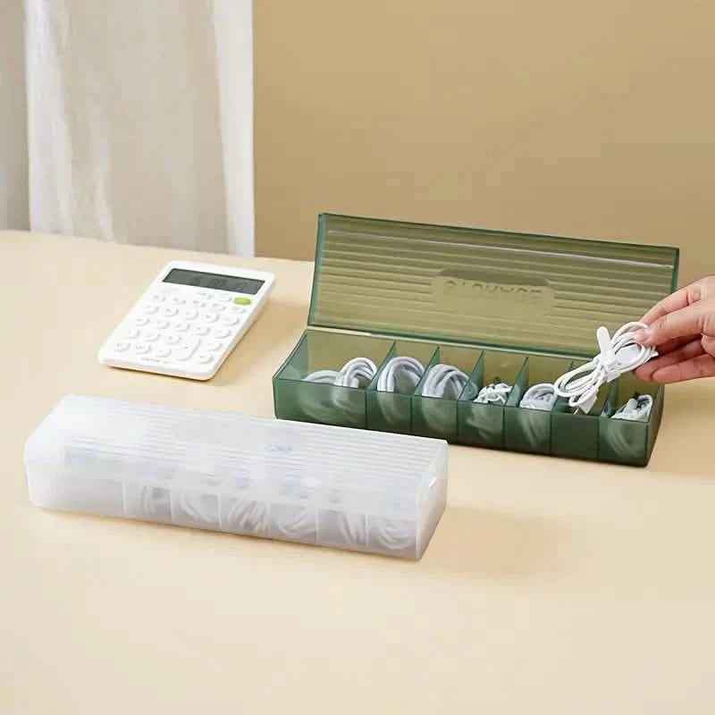 Cable Storage Box Large Capacity Transparent Multi-compartments Desktop Charging Cable Case DailySale