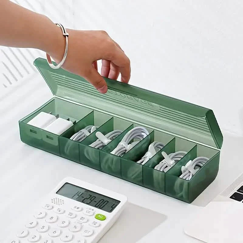 Cable Storage Box Large Capacity Transparent Multi-compartments Desktop Charging Cable Case DailySale