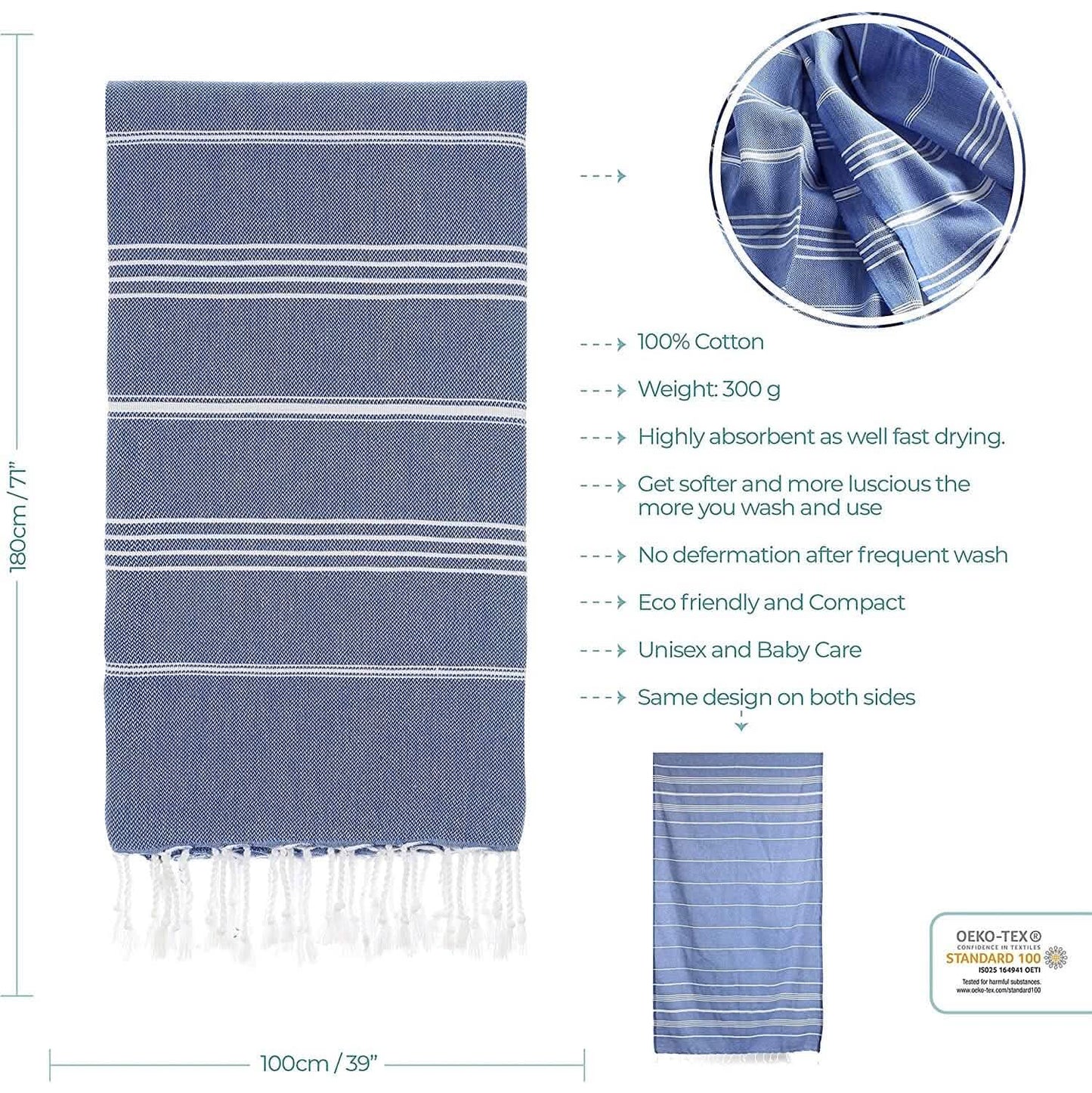 Cacala Pure Series Lightweight 100% Turkish Cotton Super Soft Peshtemal Luxury Bath Towel DailySale