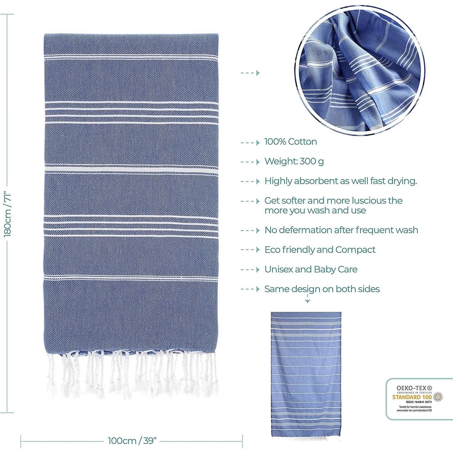 Cacala Pure Series Lightweight 100% Turkish Cotton Super Soft Peshtemal Luxury Bath Towel DailySale