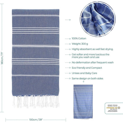 Cacala Pure Series Lightweight 100% Turkish Cotton Super Soft Peshtemal Luxury Bath Towel DailySale