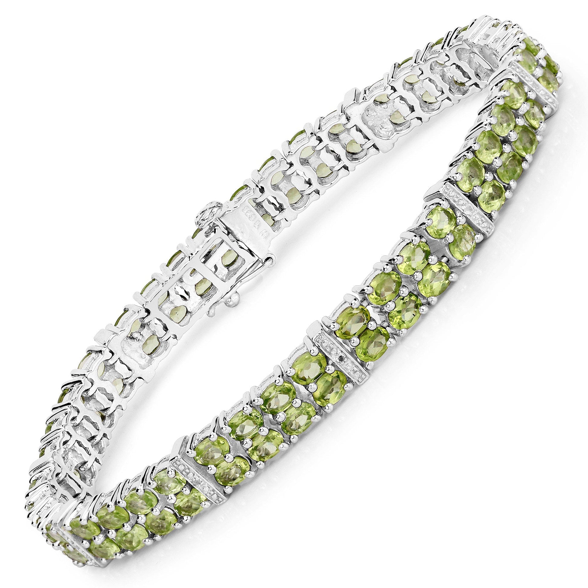 12.97 Carat Genuine Peridot and White Topaz .925 Sterling Silver Bracelet Bids.com