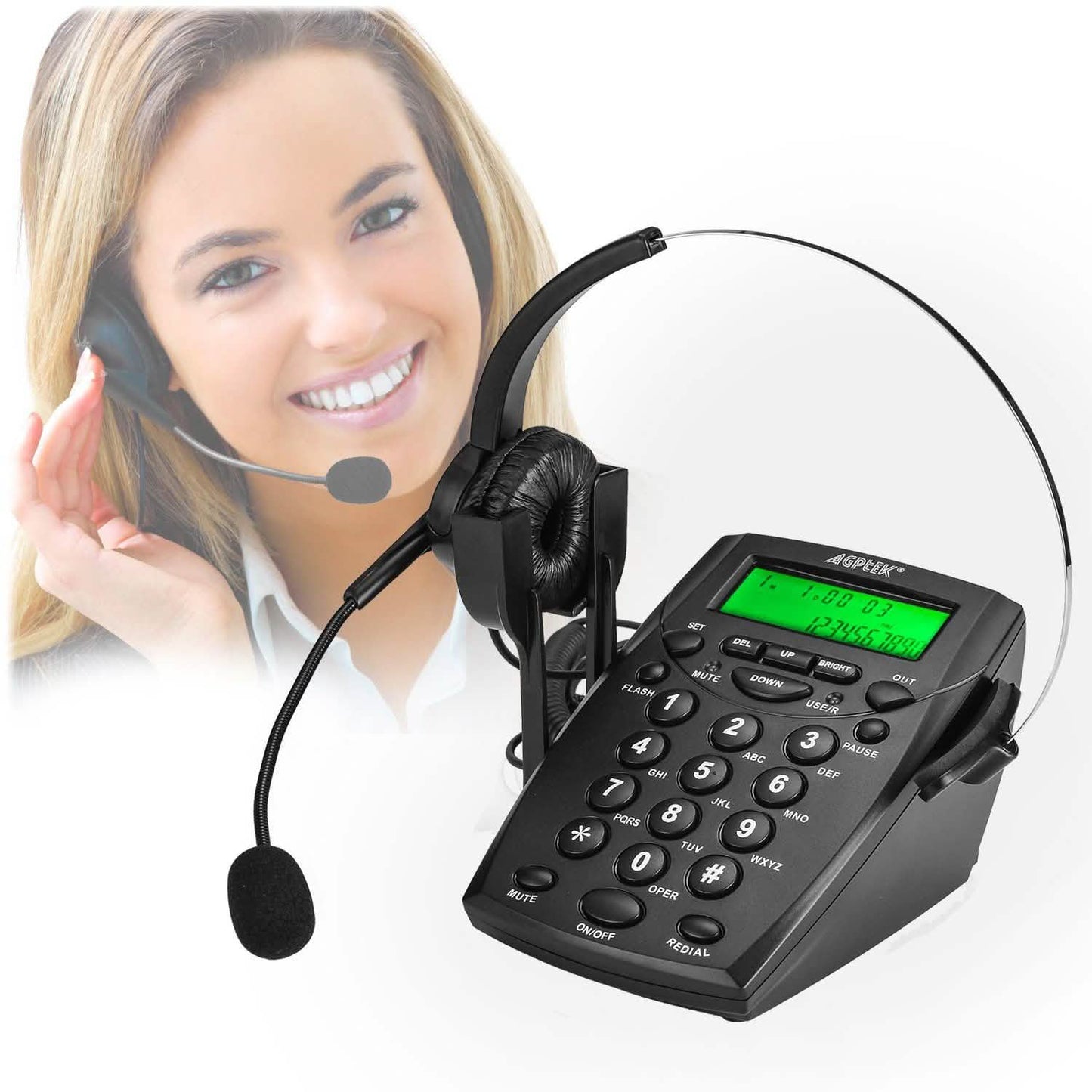 Call Center Dialpad Headset Telephone with Tone Dial Key Pad and Redial DailySale