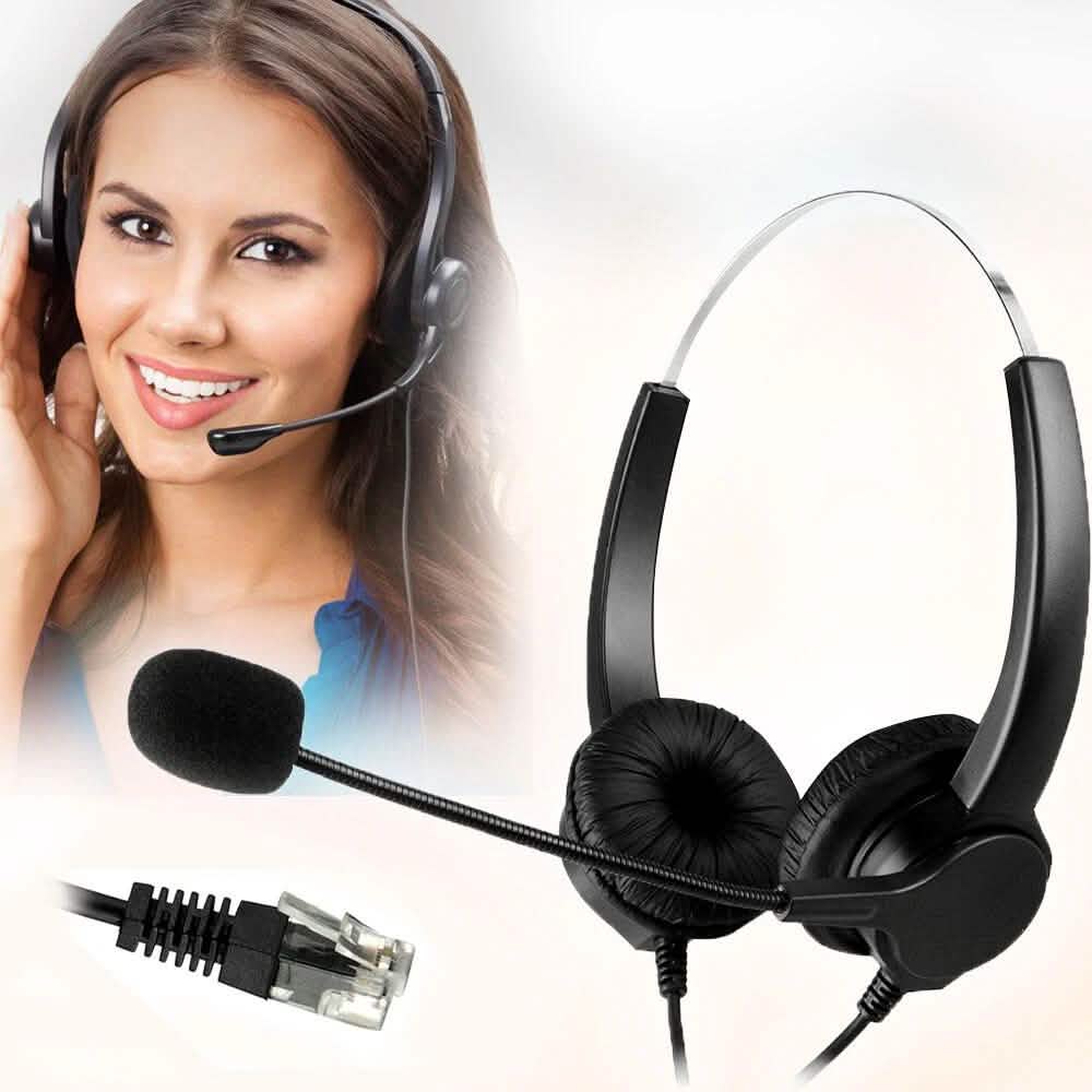 Call Center Noise Cancelling Corded Binaural Hands-free Headset with Microphone DailySale